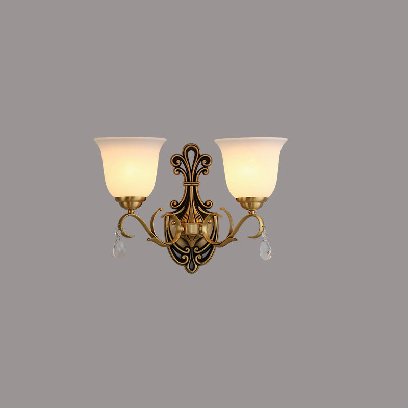 Traditional Vintage Round Leaf Floral Glass Copper 1/2 Light Wall Sconce Lamp For Living Room