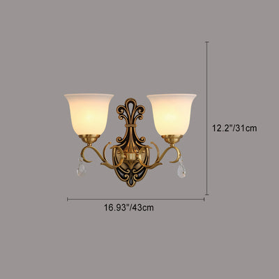 Traditional Vintage Round Leaf Floral Glass Copper 1/2 Light Wall Sconce Lamp For Living Room
