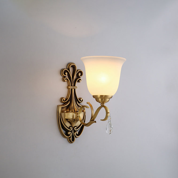 Traditional Vintage Round Leaf Floral Glass Copper 1/2 Light Wall Sconce Lamp For Living Room