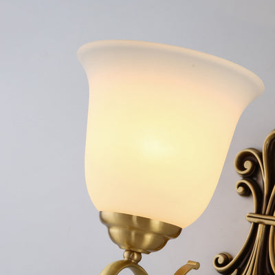 Traditional Vintage Round Leaf Floral Glass Copper 1/2 Light Wall Sconce Lamp For Living Room