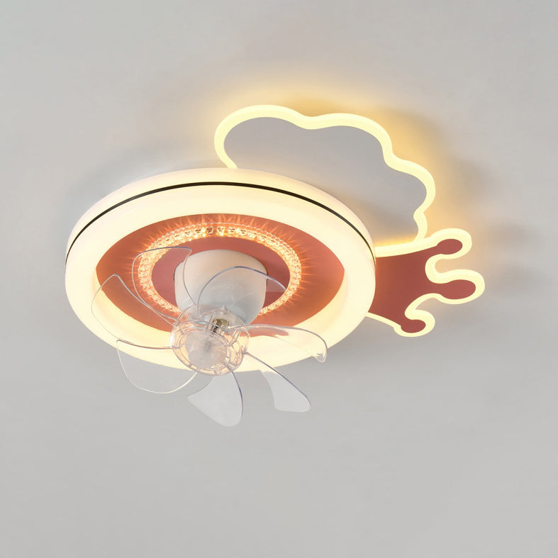 Ventilateur de Plafond LED Moderne Minimaliste Nuages Avions Couronnes Rond ABS Fer Cuivre Pour Chambre 