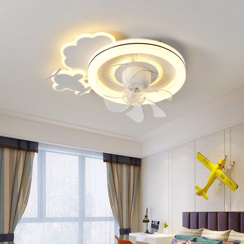 Ventilateur de Plafond LED Moderne Minimaliste Nuages Avions Couronnes Rond ABS Fer Cuivre Pour Chambre 