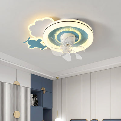 Ventilateur de Plafond LED Moderne Minimaliste Nuages Avions Couronnes Rond ABS Fer Cuivre Pour Chambre 