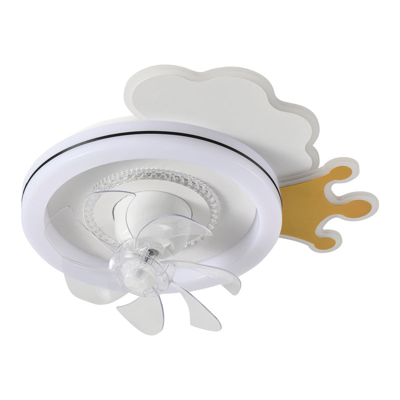Ventilateur de Plafond LED Moderne Minimaliste Nuages Avions Couronnes Rond ABS Fer Cuivre Pour Chambre 