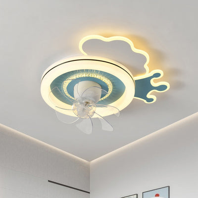 Ventilateur de Plafond LED Moderne Minimaliste Nuages Avions Couronnes Rond ABS Fer Cuivre Pour Chambre 