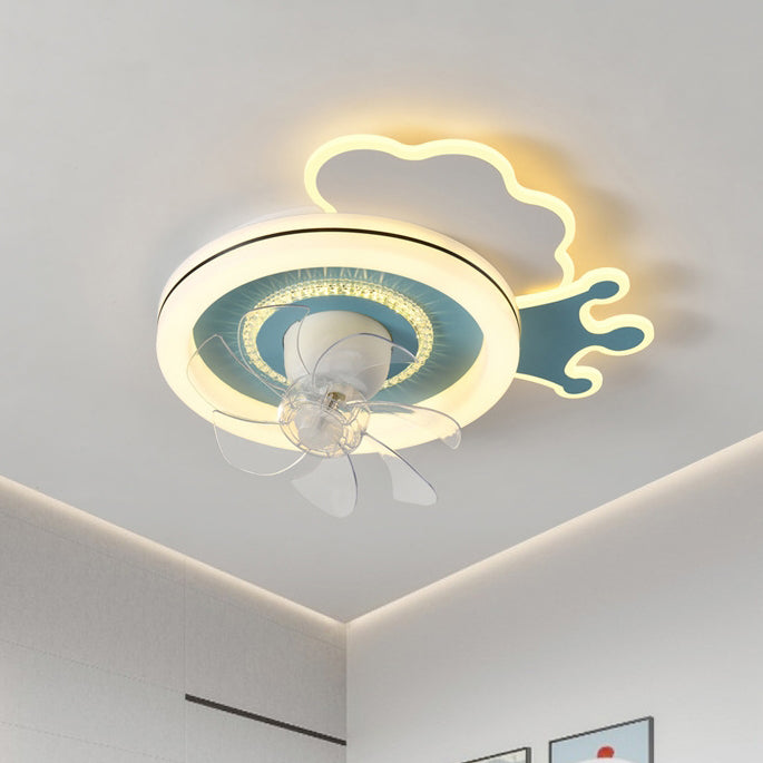 Ventilateur de Plafond LED Moderne Minimaliste Nuages Avions Couronnes Rond ABS Fer Cuivre Pour Chambre 