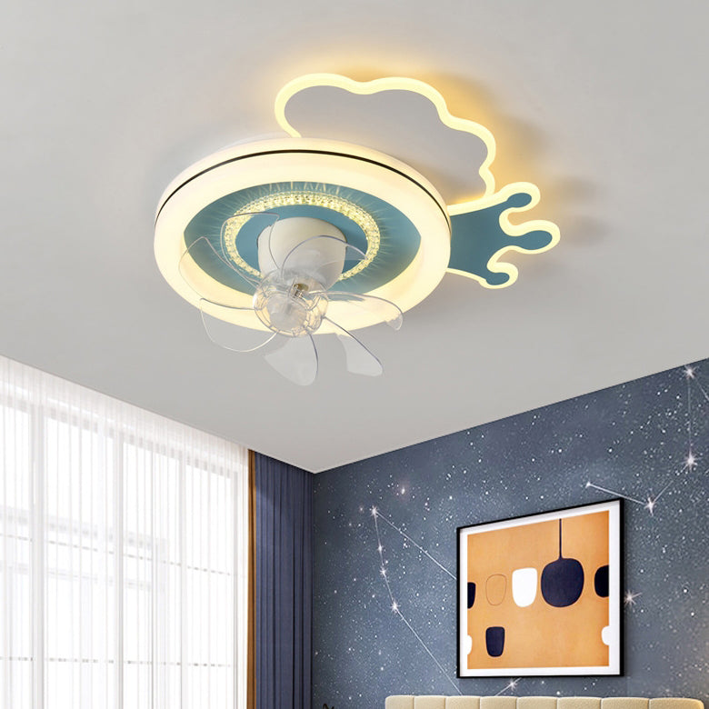 Ventilateur de Plafond LED Moderne Minimaliste Nuages Avions Couronnes Rond ABS Fer Cuivre Pour Chambre 