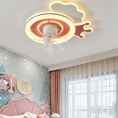 Ventilateur de Plafond LED Moderne Minimaliste Nuages Avions Couronnes Rond ABS Fer Cuivre Pour Chambre 