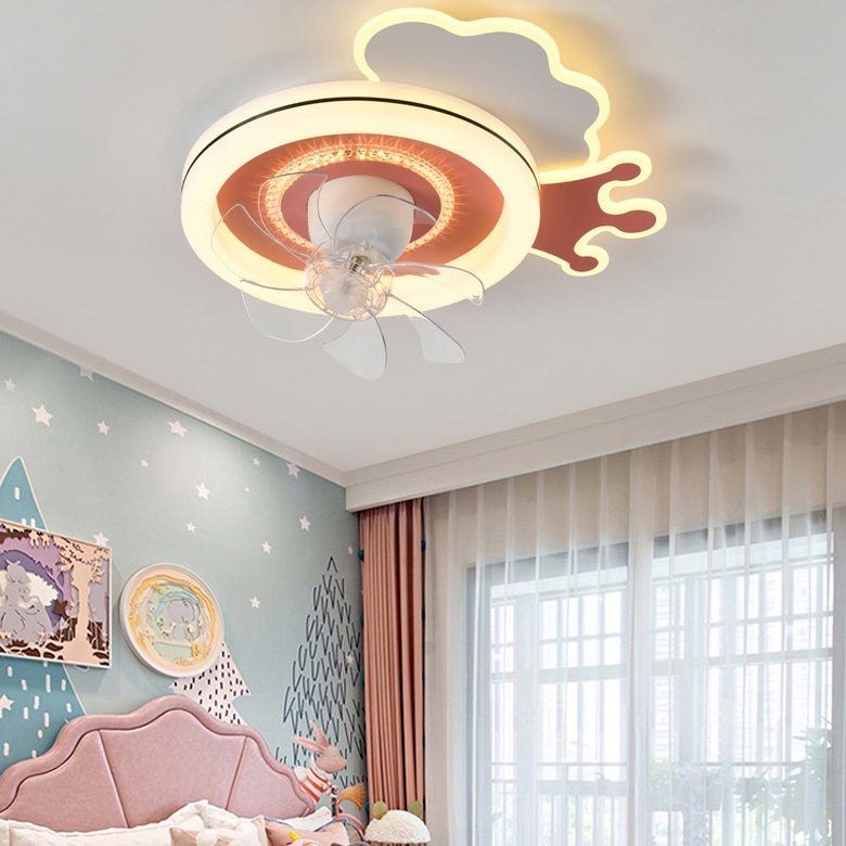 Ventilateur de Plafond LED Moderne Minimaliste Nuages Avions Couronnes Rond ABS Fer Cuivre Pour Chambre 