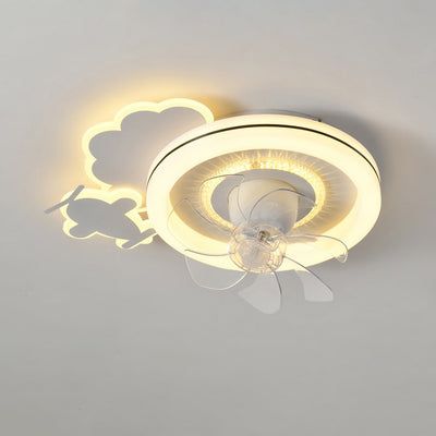 Ventilateur de Plafond LED Moderne Minimaliste Nuages Avions Couronnes Rond ABS Fer Cuivre Pour Chambre 