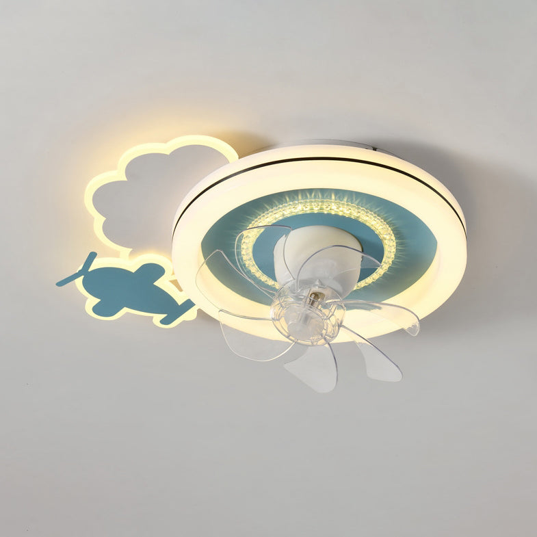 Ventilateur de Plafond LED Moderne Minimaliste Nuages Avions Couronnes Rond ABS Fer Cuivre Pour Chambre 