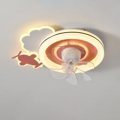 Ventilateur de Plafond LED Moderne Minimaliste Nuages Avions Couronnes Rond ABS Fer Cuivre Pour Chambre 