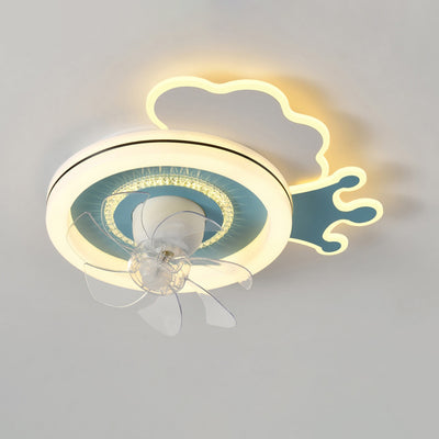 Ventilateur de Plafond LED Moderne Minimaliste Nuages Avions Couronnes Rond ABS Fer Cuivre Pour Chambre 