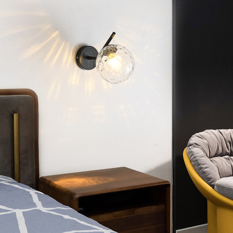 Contemporary Creative Round Orb Water Patterned Glass Iron 1-Light Wall Sconce Lamp For Living Room