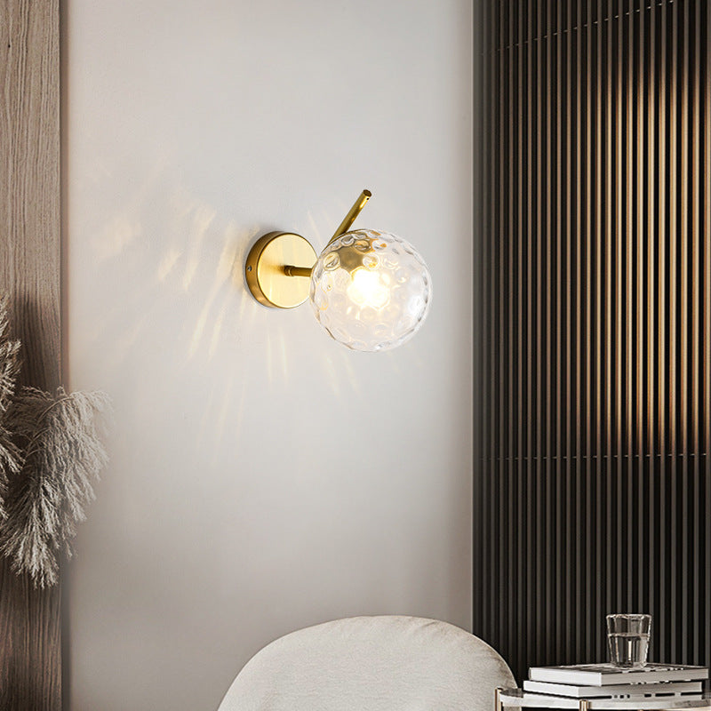 Contemporary Creative Round Orb Water Patterned Glass Iron 1-Light Wall Sconce Lamp For Living Room