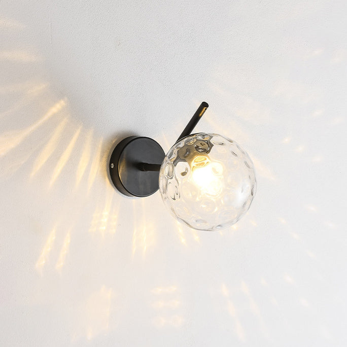 Contemporary Creative Round Orb Water Patterned Glass Iron 1-Light Wall Sconce Lamp For Living Room