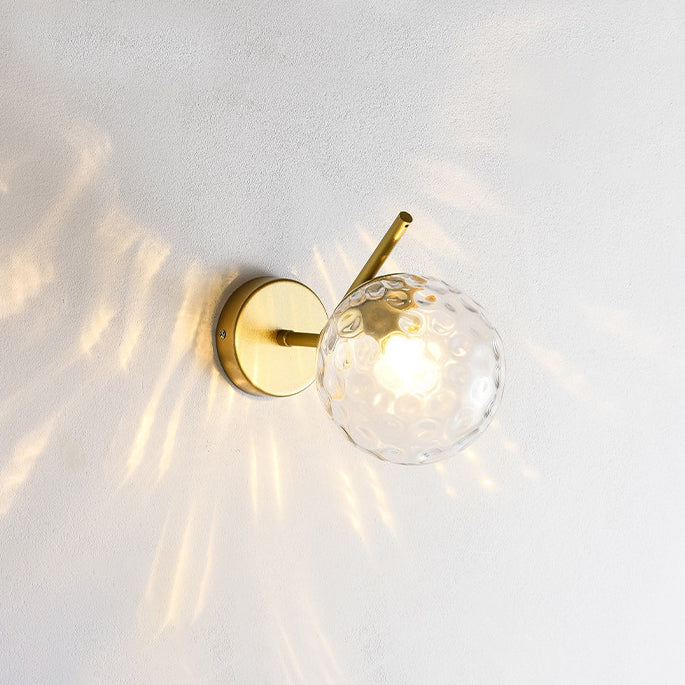 Contemporary Creative Round Orb Water Patterned Glass Iron 1-Light Wall Sconce Lamp For Living Room