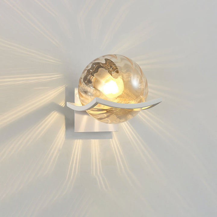 Contemporary Scandinavian Orb Watermarked Glass Hardware 1-Light Wall Sconce Lamp For Living Room