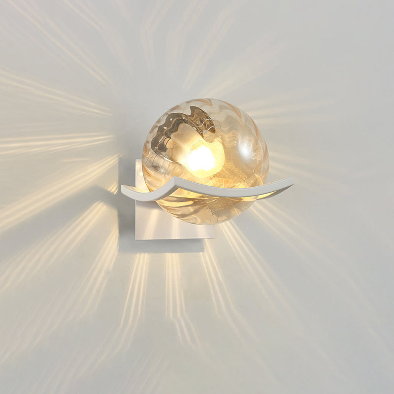 Contemporary Scandinavian Orb Watermarked Glass Hardware 1-Light Wall Sconce Lamp For Living Room