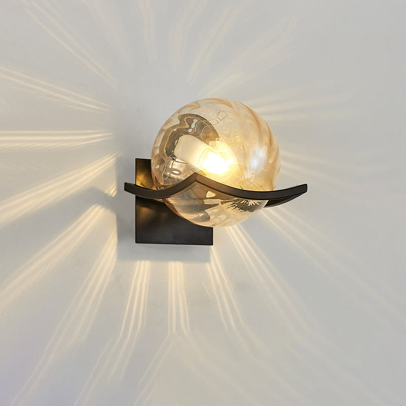 Contemporary Scandinavian Orb Watermarked Glass Hardware 1-Light Wall Sconce Lamp For Living Room