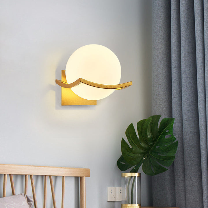 Contemporary Scandinavian Orb Watermarked Glass Hardware 1-Light Wall Sconce Lamp For Living Room