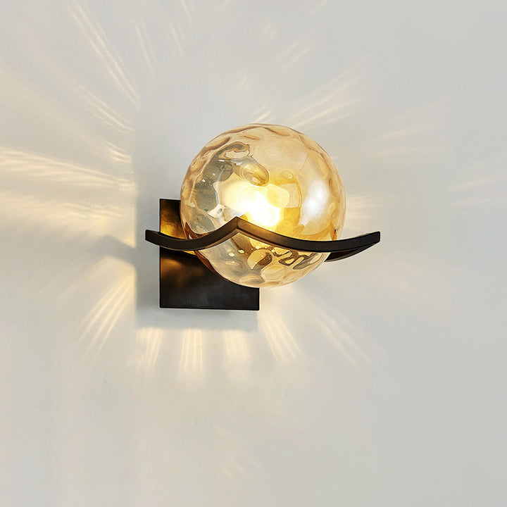 Contemporary Scandinavian Orb Watermarked Glass Hardware 1-Light Wall Sconce Lamp For Living Room