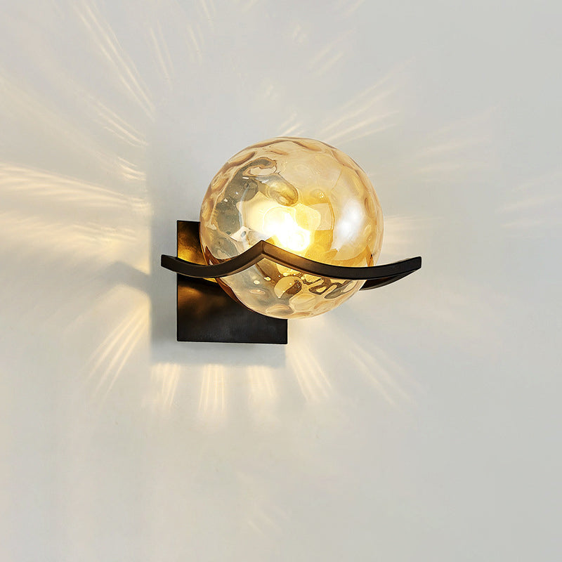 Contemporary Scandinavian Orb Watermarked Glass Hardware 1-Light Wall Sconce Lamp For Living Room