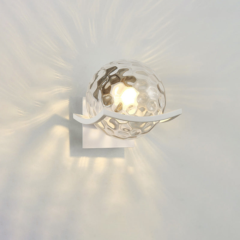 Contemporary Scandinavian Orb Watermarked Glass Hardware 1-Light Wall Sconce Lamp For Living Room
