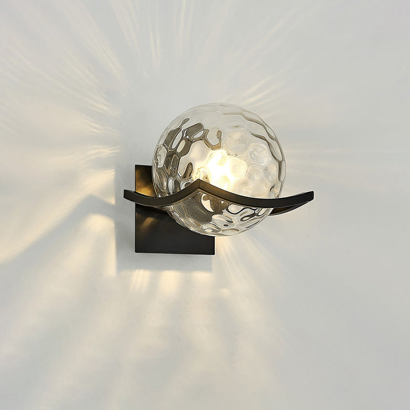 Contemporary Scandinavian Orb Watermarked Glass Hardware 1-Light Wall Sconce Lamp For Living Room