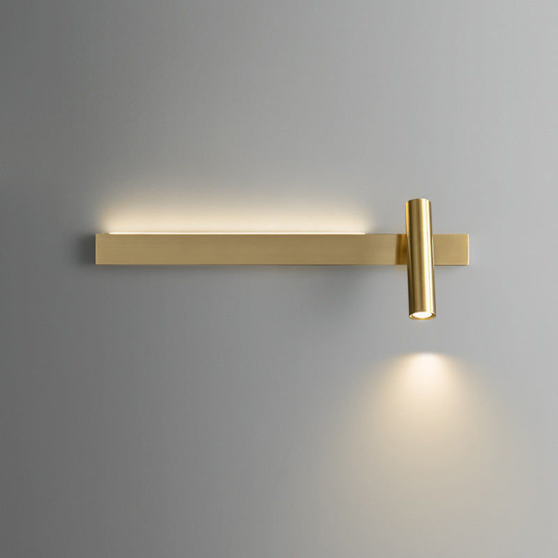 Modern Minimalist Rectangular Rotatable Cylinder Acrylic Copper LED Wall Sconce Lamp For Living Room