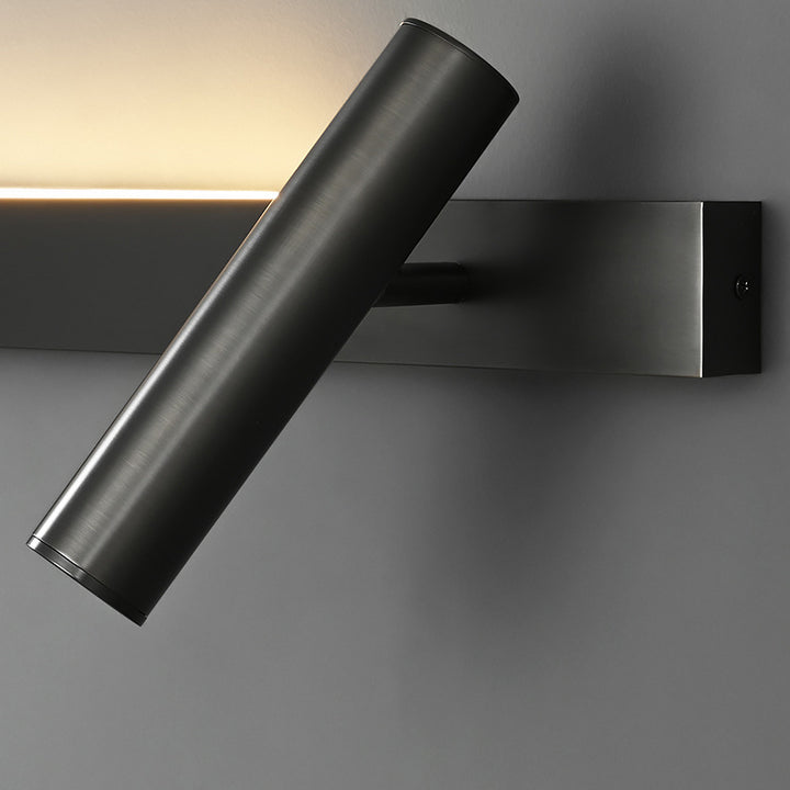Moderne minimalistische rechteckige drehbare Zylinder-Acryl-Kupfer-LED-Wandleuchte für das Wohnzimmer 