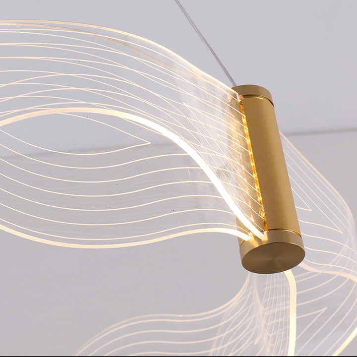 Lustre LED en acrylique rond à vagues de luxe moderne pour îlot de lumière dans le salon 