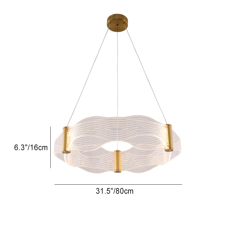 Lustre LED en acrylique rond à vagues de luxe moderne pour îlot de lumière dans le salon 
