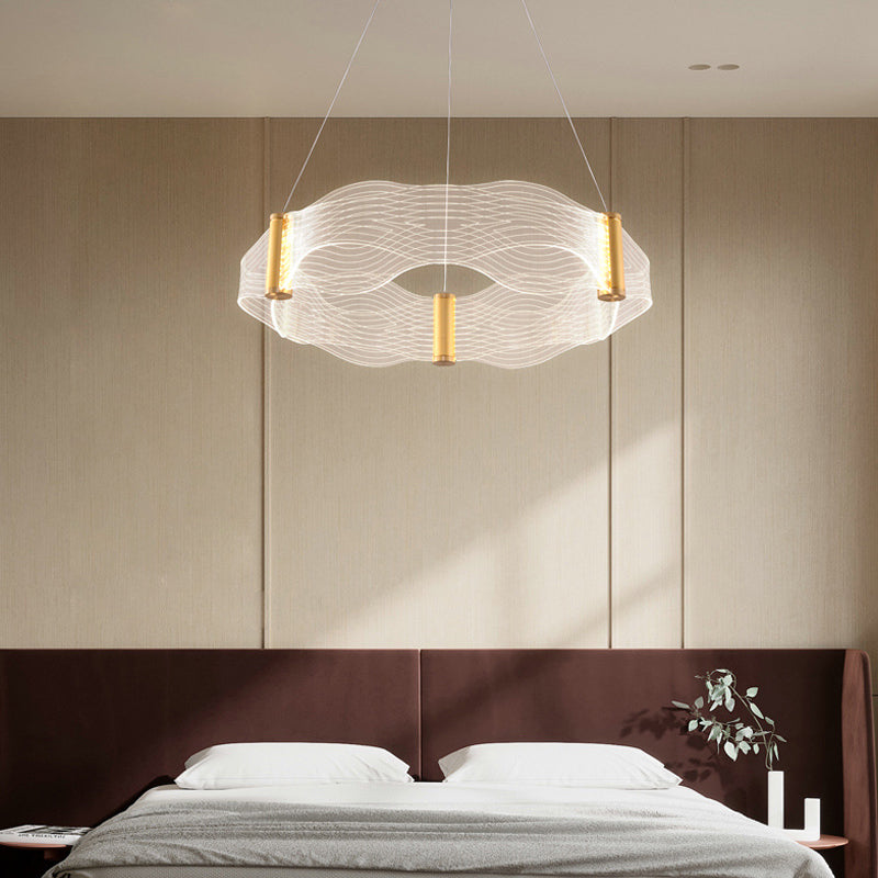 Lustre LED en acrylique rond à vagues de luxe moderne pour îlot de lumière dans le salon 