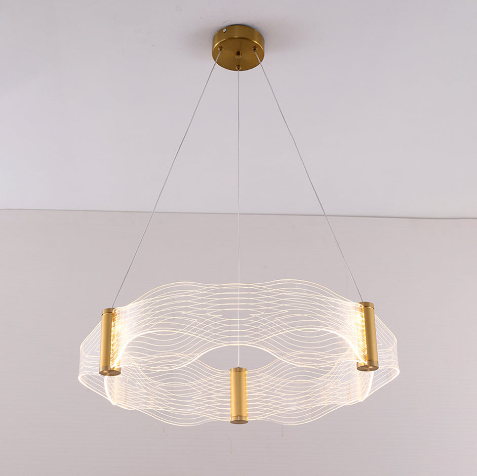 Lustre LED en acrylique rond à vagues de luxe moderne pour îlot de lumière dans le salon 