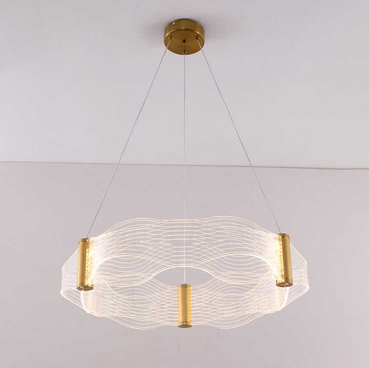 Lustre LED en acrylique rond à vagues de luxe moderne pour îlot de lumière dans le salon 