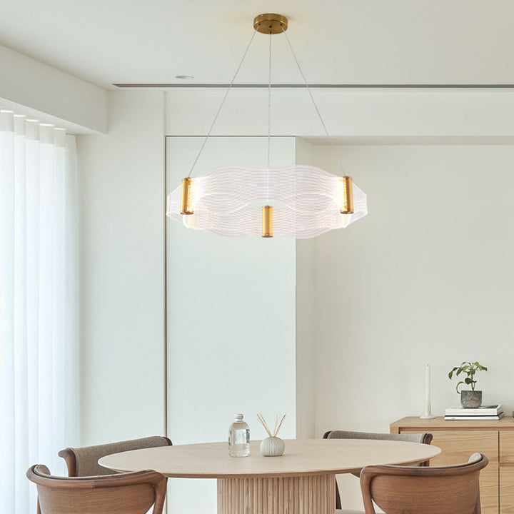 Lustre LED en acrylique rond à vagues de luxe moderne pour îlot de lumière dans le salon 