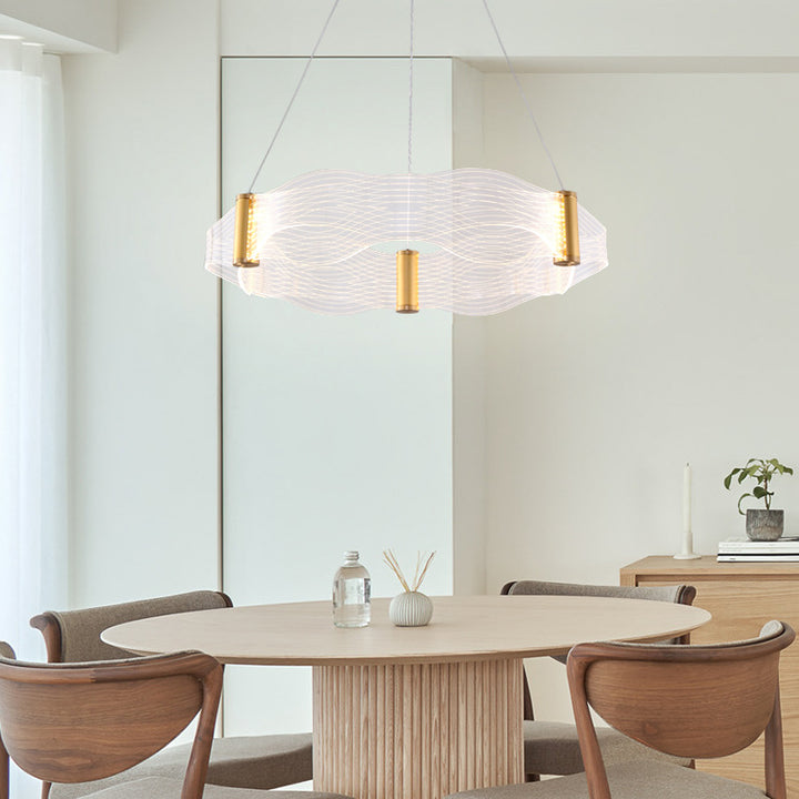 Lustre LED en acrylique rond à vagues de luxe moderne pour îlot de lumière dans le salon 
