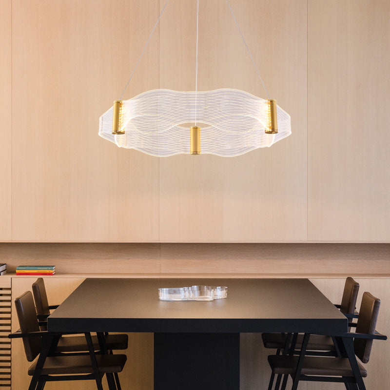 Lustre LED en acrylique rond à vagues de luxe moderne pour îlot de lumière dans le salon 