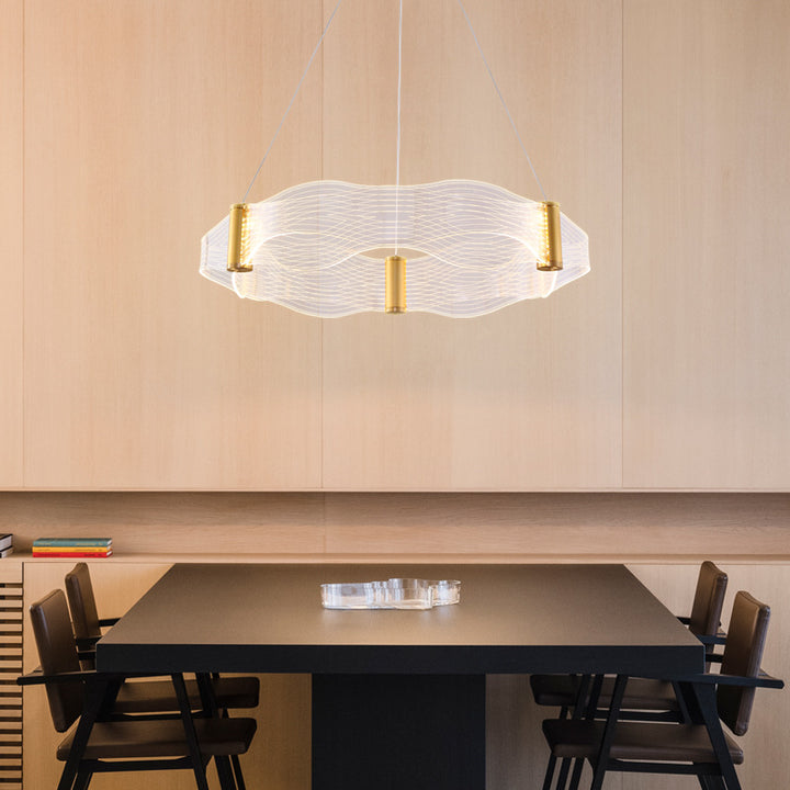 Lustre LED en acrylique rond à vagues de luxe moderne pour îlot de lumière dans le salon 