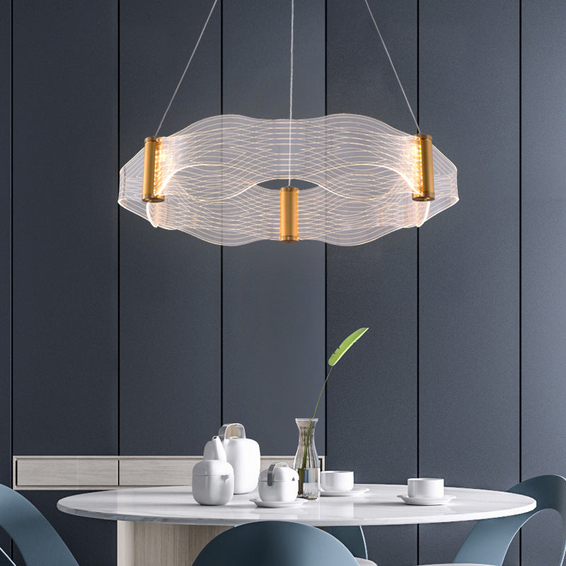 Lustre LED en acrylique rond à vagues de luxe moderne pour îlot de lumière dans le salon 