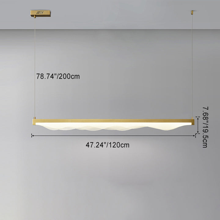 Lustre LED en résine cuivre à longue vague scandinave contemporaine pour île de cuisine, pour salon 