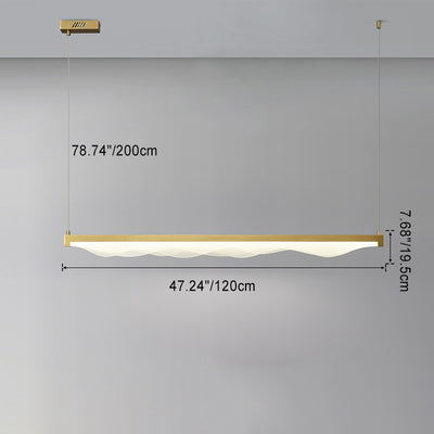 Contemporary Scandinavian Long Wave Resin Copper LED Chandelier Island Light For Living Room