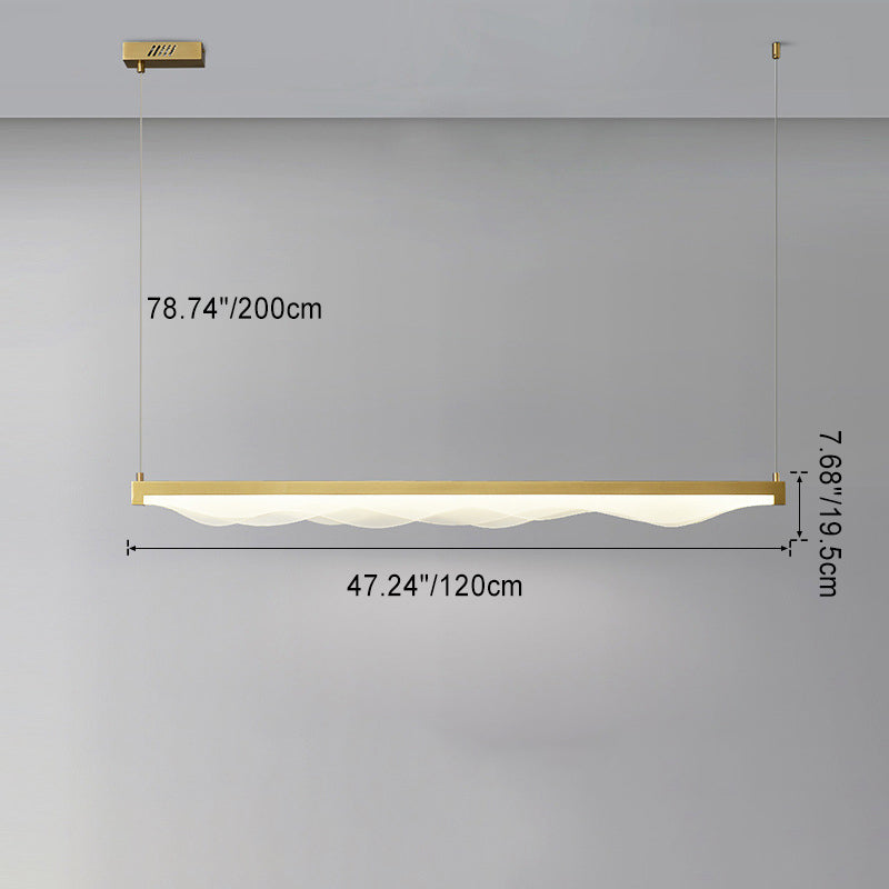 Contemporary Scandinavian Long Wave Resin Copper LED Chandelier Island Light For Living Room