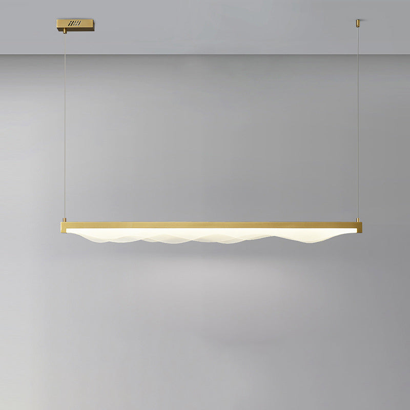 Contemporary Scandinavian Long Wave Resin Copper LED Chandelier Island Light For Living Room