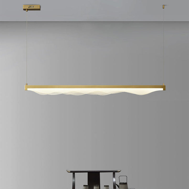 Lustre LED en résine cuivre à longue vague scandinave contemporaine pour île de cuisine, pour salon 