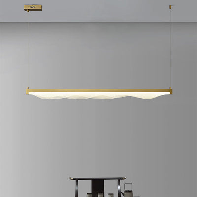 Contemporary Scandinavian Long Wave Resin Copper LED Chandelier Island Light For Living Room