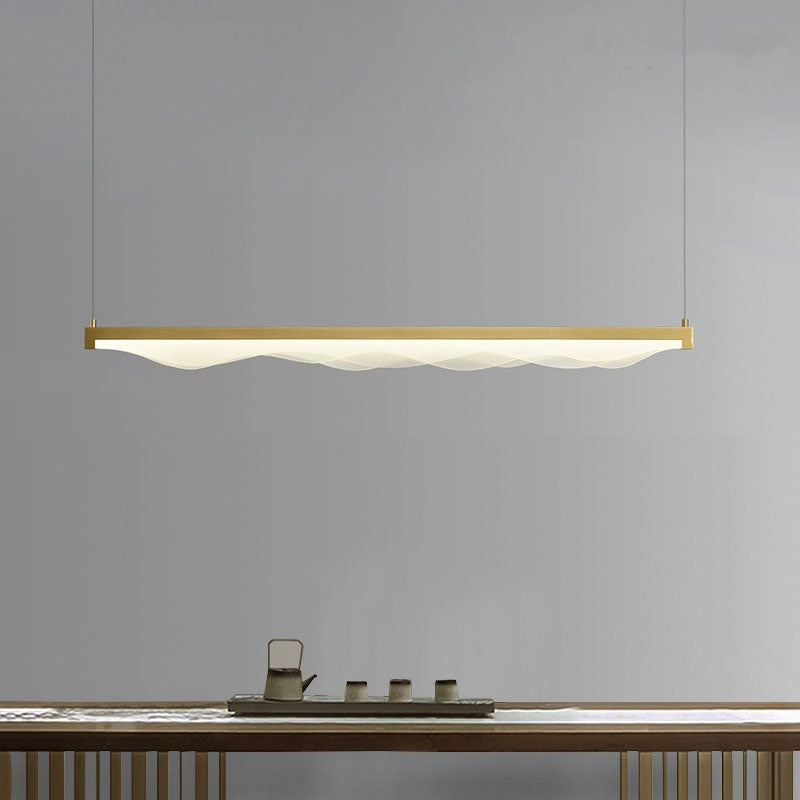 Contemporary Scandinavian Long Wave Resin Copper LED Chandelier Island Light For Living Room