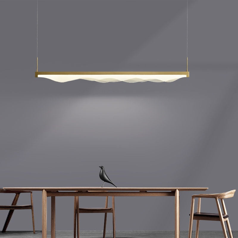 Contemporary Scandinavian Long Wave Resin Copper LED Chandelier Island Light For Living Room