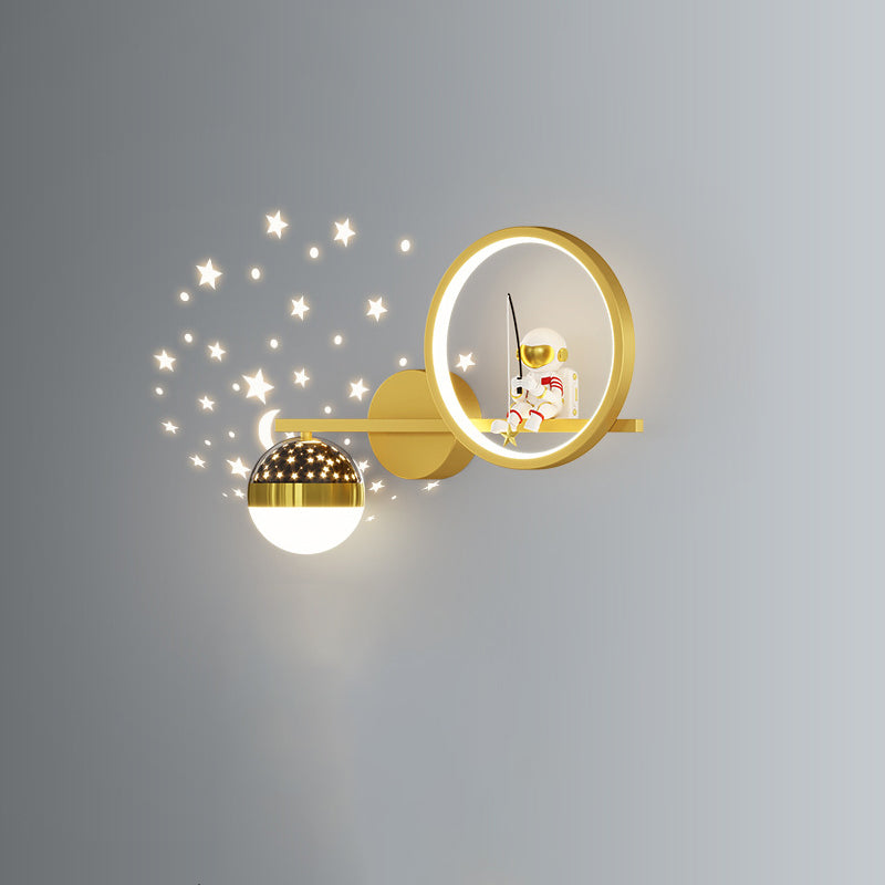 Lampe murale LED en acrylique et fer, ronde, style Art déco moderne, avec astronaute, pour salon 